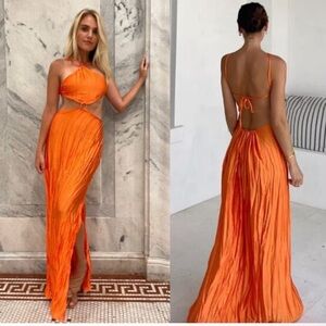 Baobab Kira maxi dress Guarana Orange Cut Out Crinkle Pleated Sundress